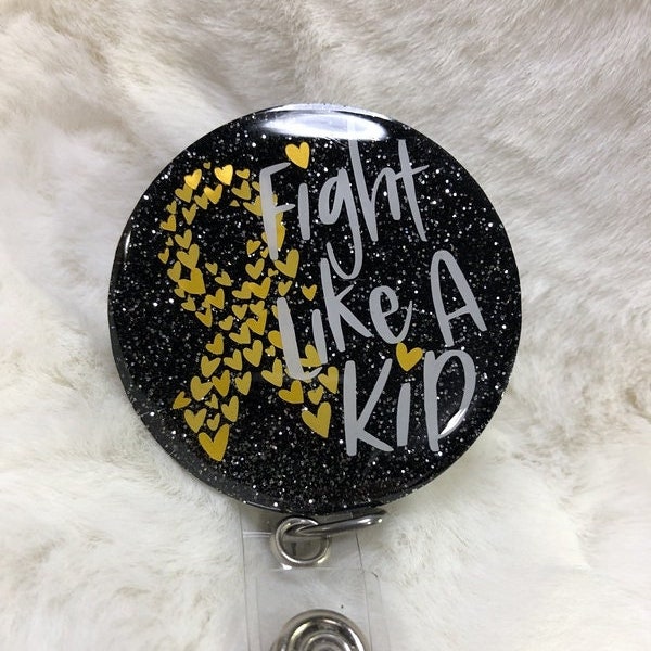 Fight Like a Kid Badge Reel, Awareness Medical Reel, Gold Ribbon ID Holder