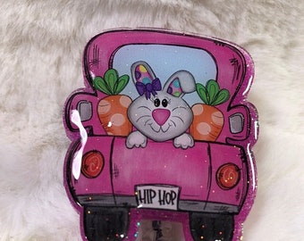 Easter Bunny Truck Badge Reel, Holiday ID Holder