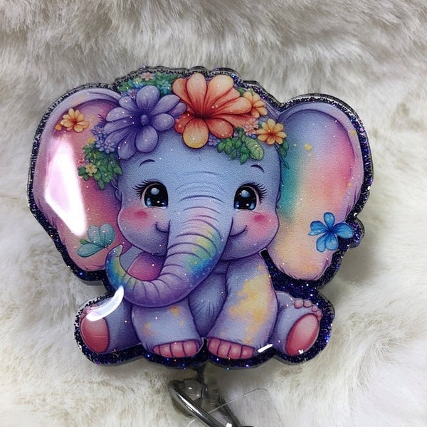 Floral Elephant Badge Reel, Medical Badge Reels, Retractable ID Holders, Cute Display Magnets