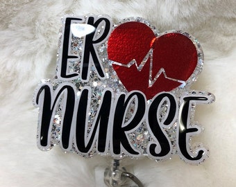 Glitter ER Nurse Badge Reel: Retractable ID Holder, Appreciation Gift