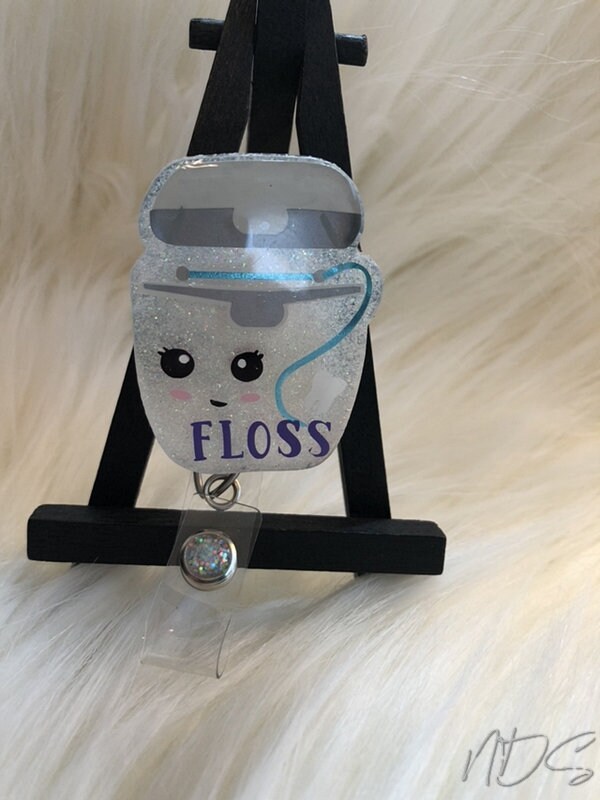 Glittered Dental Floss Badge Reel Dental ID Holders Etsy UK