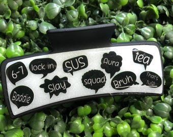 Black & White Teen Slang Hair Clip, School Teachers Hair Clip, Girls Hair Claw, Hair Accessory