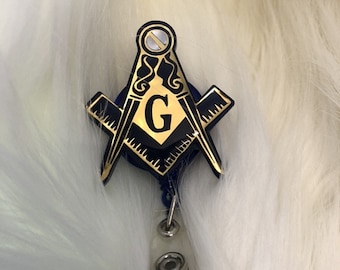 Freemason Badge Reel: Navy Blue & Gold ID Holder