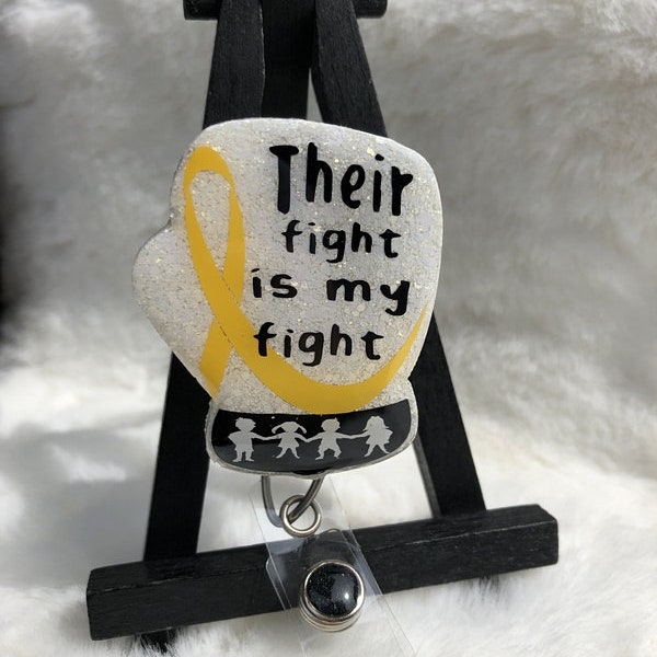 Childhood Cancer Boxing Glove Badge Reel, Awareness Medical Reel, Gold Ribbon ID Holder