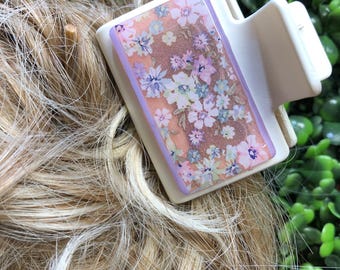Pink Floral Hair Clip, Pink Purple Claw Accessory, Glitter Barrette