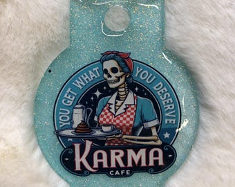 Karma Cafe Stanley Cup Topper, Turquoise Glitter Resin Skeleton Accessory