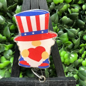 Uncle Sam Gnome Badge Reel: Patriotic 4th of July ID Holder