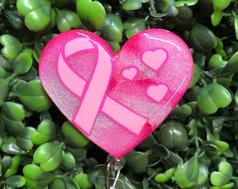 Breast Cancer Heart ID Holder, Pink Awareness Badge Reels, Awareness Magnets