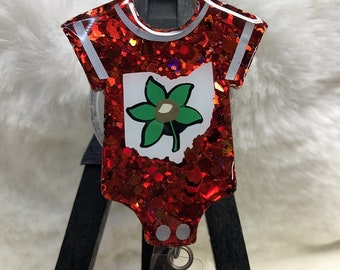 Buckeye Baby Romper ID Holder, Ohio Badge Reel, Appreciation Gift, Nurse ID Clip