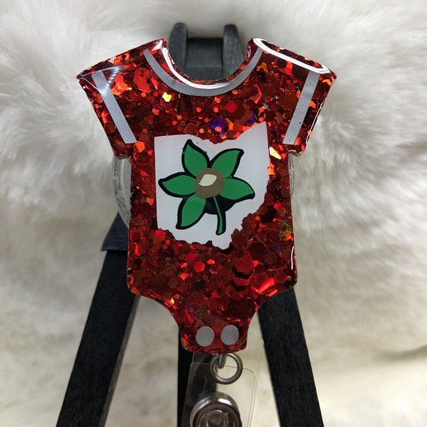 Buckeye Baby Romper ID Holder, Ohio Badge Reel, Appreciation Gift, Nurse ID Clip