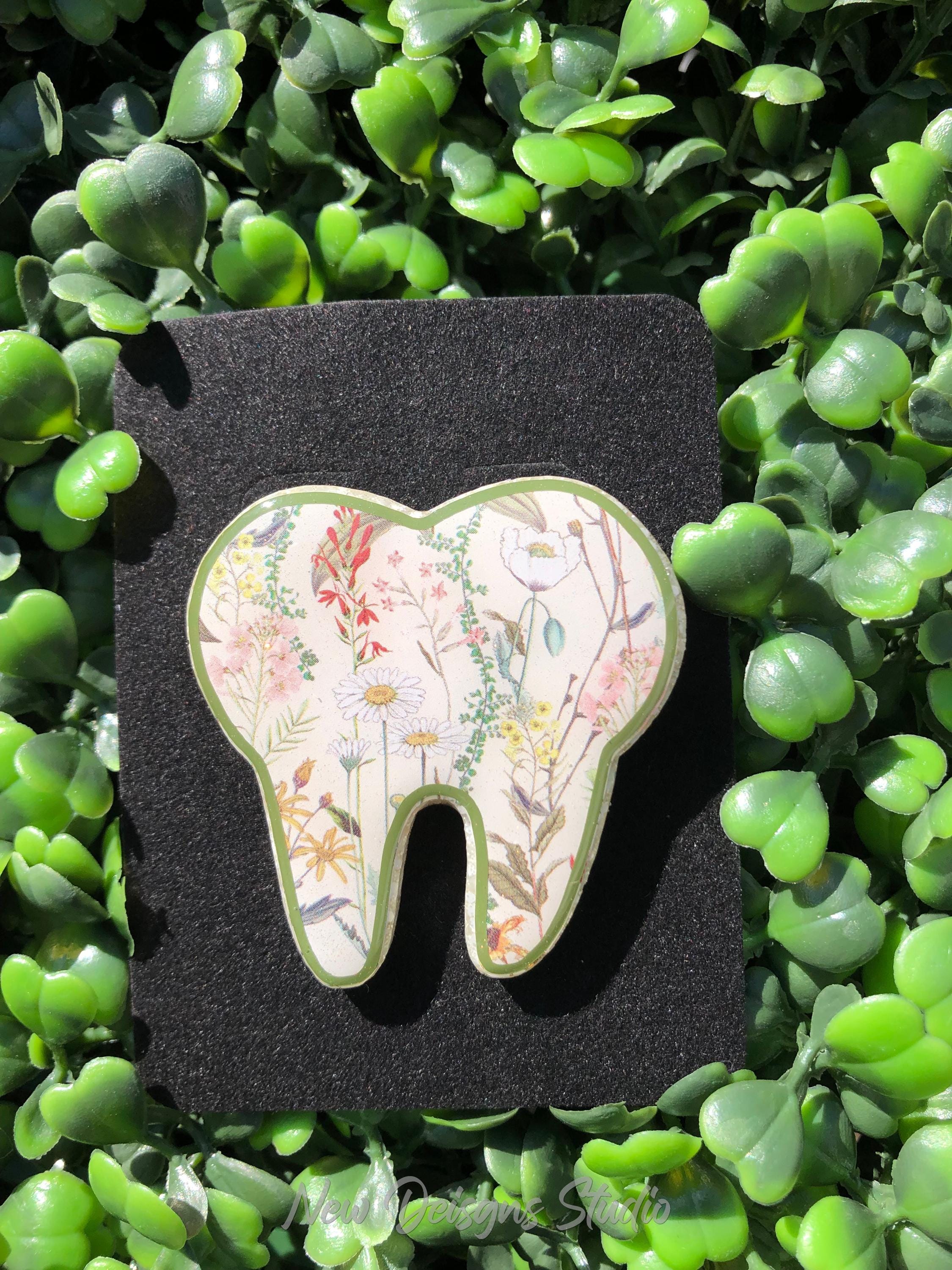 Floral Tooth ID Holder, Dental Badge Reels, Hygienist Retractable Reel, Dental Magnet
