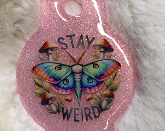Stay Weird Stanley Cup Topper, Moth & Mushroom Pink Glitter Resin Tumbler Accessory (20-40oz)