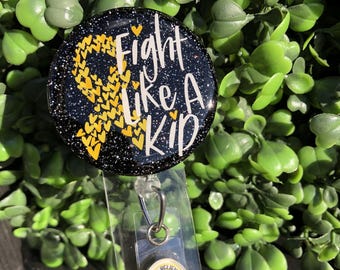 Fight Like a Kid Badge Reel, Awareness Medical Reel, Gold Ribbon ID Holder, Awareness Magnets