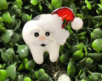 Santa Tooth Badge Holder, Christmas Dental Retractable ID Holder, Hygienist Gift