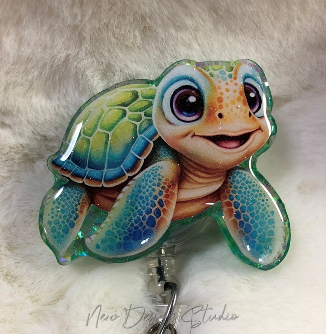 Retractable Turtles Aqua Sea Turtle Badge Reel, Cute Ocean Turtle Retractable ID Holder - Etsy