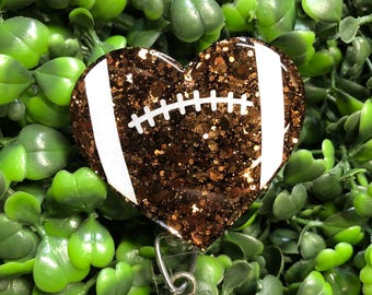 Football Heart Badge Reel, Bown Glitter Sports ID Holder