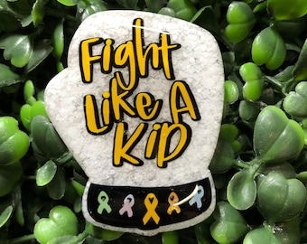 Childhood Cancer Awareness Badge Reel: Boxing Glove, Gold Ribbon