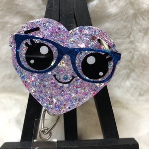 Heart with Glasses Valentine Badge Reel, Optometry Nurse Badge Reel, Valentine Magnet