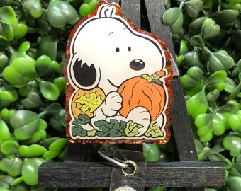 Pumpkin Beagle Badge Reel, Fall Seasonal Dog Magnet, Veterinary Accessory