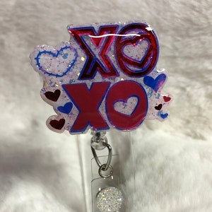 xoxo Bobine de badge holographique pour la Saint-Valentin, bobine de badge d'infirmière, porte-carte d'identité rétractable, aimants des fêtes