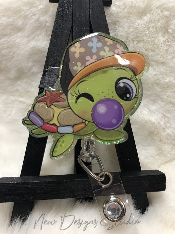 Green Turtle With Hat Badge Reel, Acrylic Badge Pulls, Medical Retractable  Reels, Nurse Accessory 