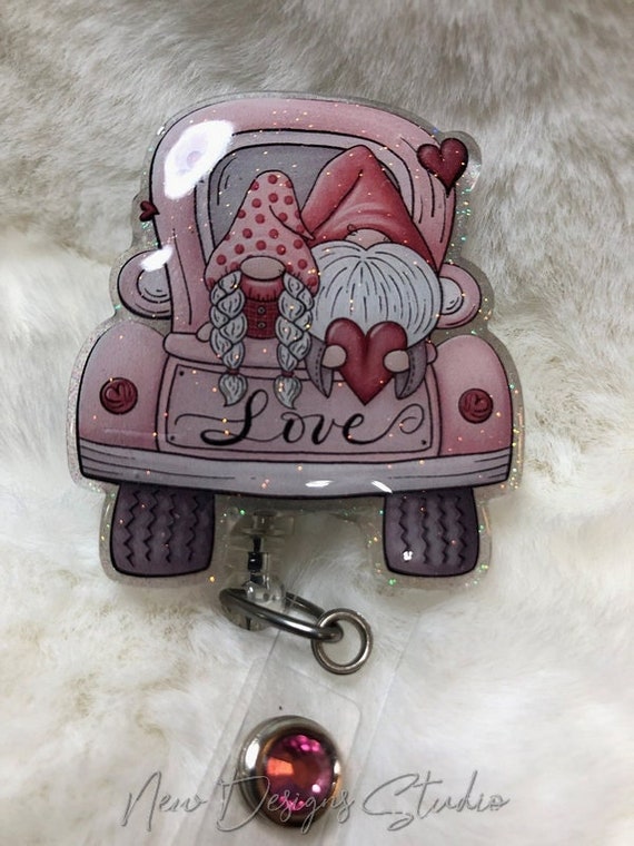 Valentine Gnome Truck Badge Reels, Holiday ID Holder, Love Truck  Retractable ID Reel 