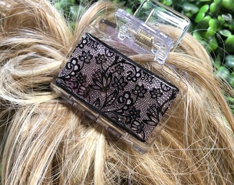 Pink & Black Lace Hair Clip, Glitter Claw Accessory, Pink Barrette