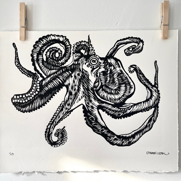 Octopus Linoleum Print