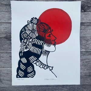 Red Sun Linoleum Art Print