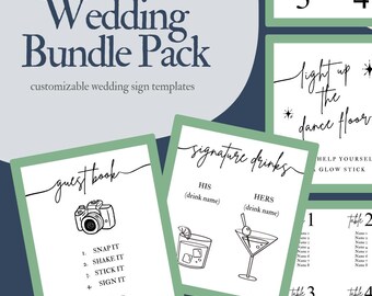 Kit de letreros para bodas, paquete de plantillas para letreros de recepción, paquete de letreros para mesas de bodas, plantilla Canva personalizable