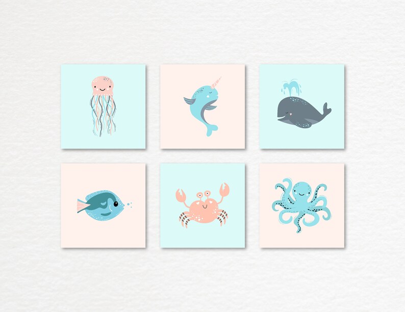 Marine Animals Printable Posters Set - Etsy
