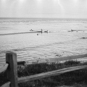 Handmade 35mm film Gelatin Silver Photograph Print of Surfers in Santa Cruz, CA