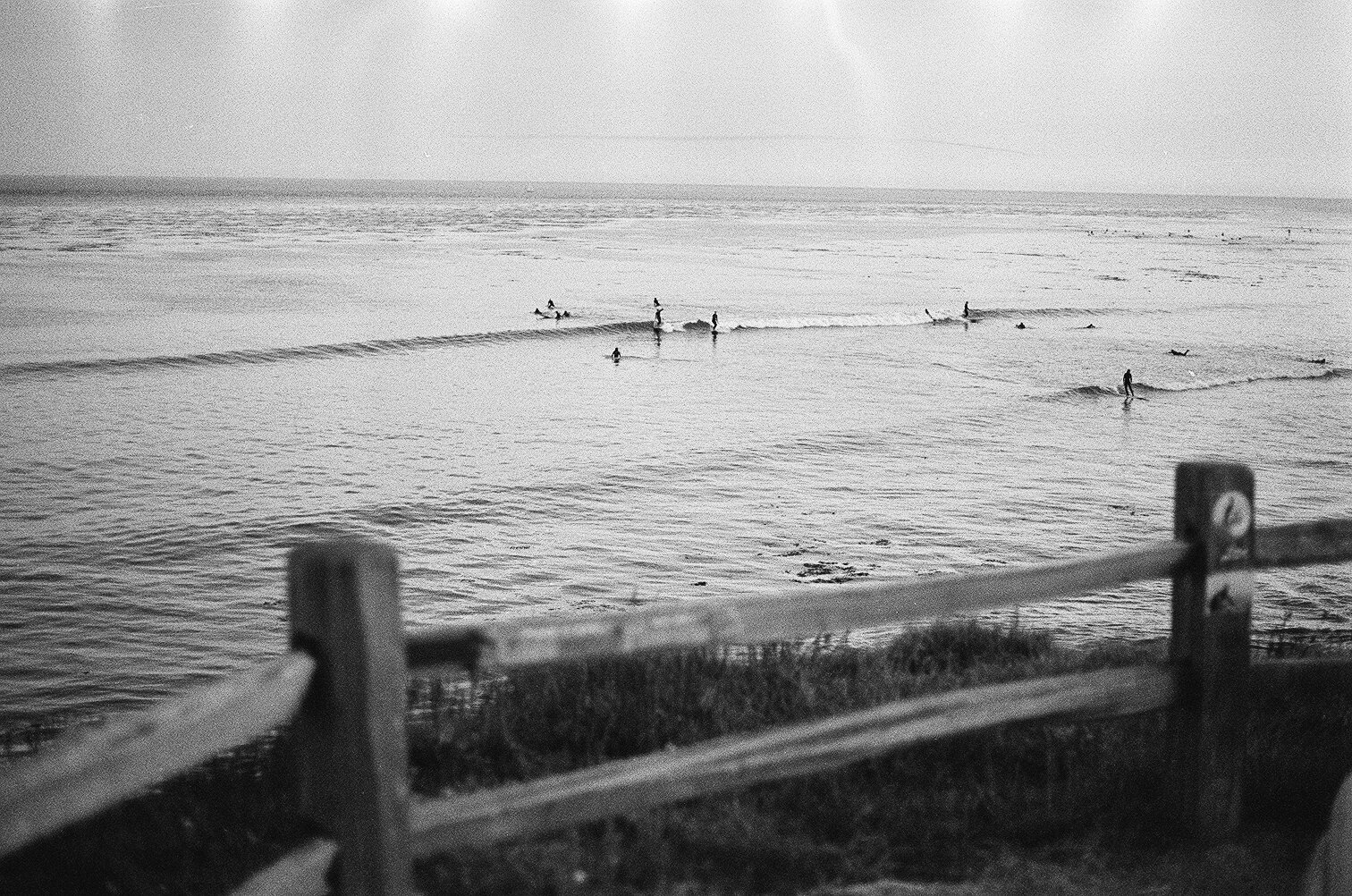 Handmade 35mm film Gelatin Silver Photograph Print of Surfers in Santa Cruz, CA