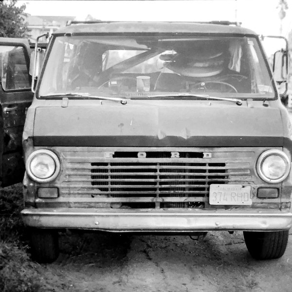 Handmade 35mm film Gelatin Silver Photograph Print of Surf Van in Santa Cruz, CA