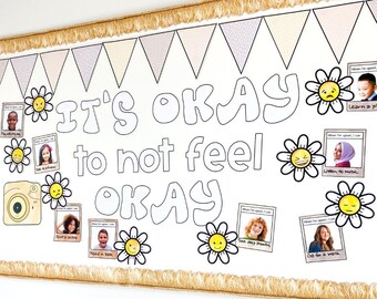 Retro groovy klaslokaaldecoratie | Prikbord voor geestelijke gezondheid voor sociaal-emotionele leer- en counselingkantoren