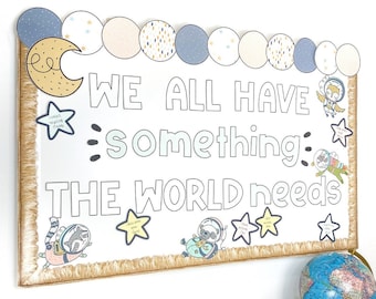 Bulletin Board Inspirational Decorations | Confidence Booster Activity for Kids | Empathy Counseling Office Decor for Self Esteem | Space