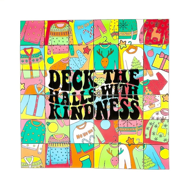 Collaborative Coloring Poster - Christmas Classroom Decor - Ugly Sweater Party - Christmas Mural Ideas - Kindness Countdown to Winter Break