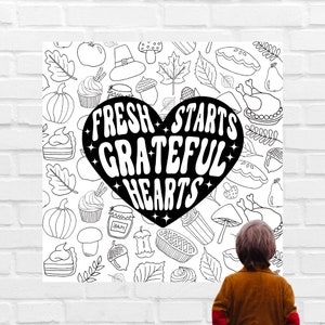 Collaborative Coloring Poster Art Project | Fall Bulletin Board Idea | Gratitude Printable for Thanksgiving
