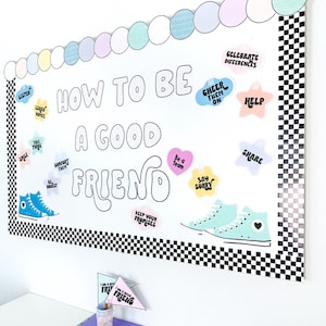 Friendship Bulletin Board | Counseling Office Decorations | Social Skills for Kids | How To Make Friends Elementary Classroom | Pennant Flag