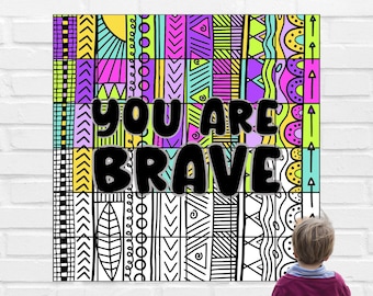 Póster para colorear en colaboración / Pósteres de afirmaciones positivas para el aula para niños / Decoraciones para oficinas de asesoramiento / Arte de afirmaciones positivas