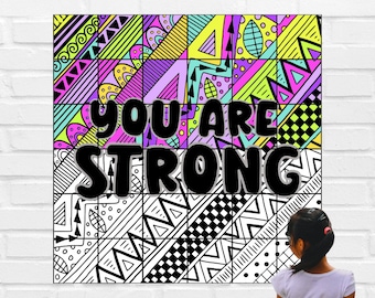 Póster para colorear colaborativo / Pósters de afirmaciones positivas para el aula para niños / Decoración para oficinas de consejería / Más fuerte de lo que parece