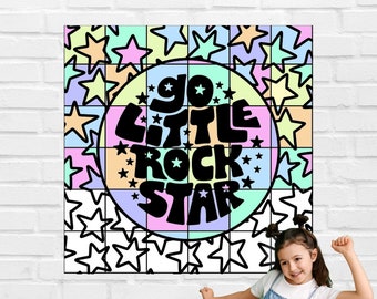 Arte mural motivacional para el aula / ¡Vamos, pequeña estrella de rock! / Póster para colorear colaborativo / Páginas para colorear inspiradoras para niños / Asesoramiento