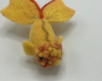 Needle felted golden Ranchu Goldfish