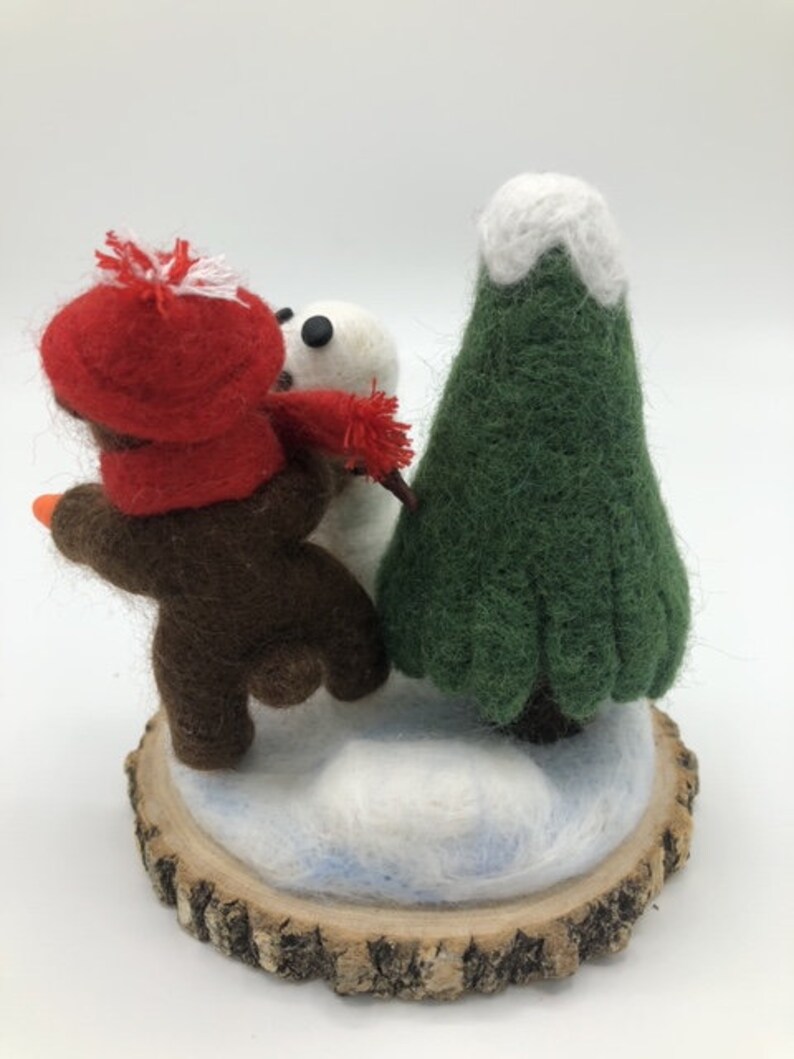 Needle Felted Winter Bear and Snowman image 3