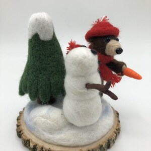 Needle Felted Winter Bear and Snowman image 4