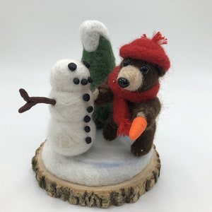 Needle Felted Winter Bear and Snowman image 2