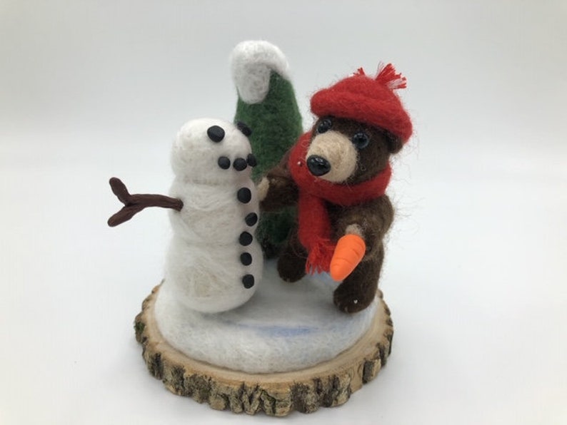 Needle Felted Winter Bear and Snowman image 2