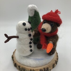 Needle Felted Winter Bear and Snowman image 1