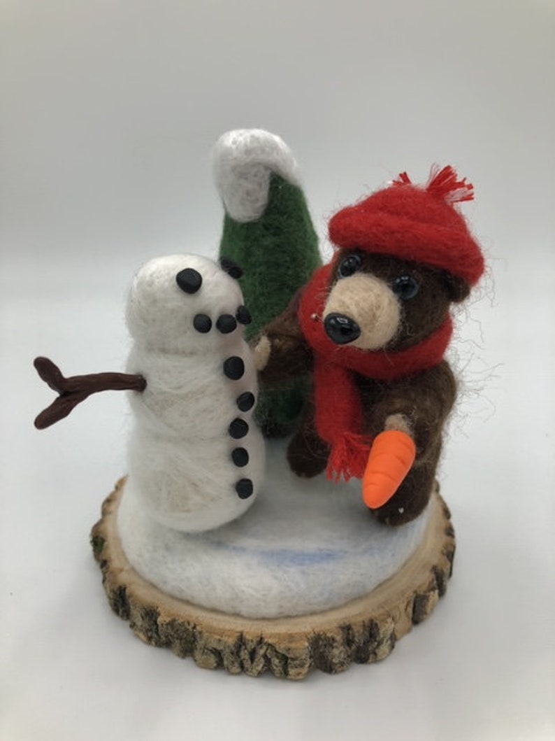 Needle Felted Winter Bear and Snowman image 1