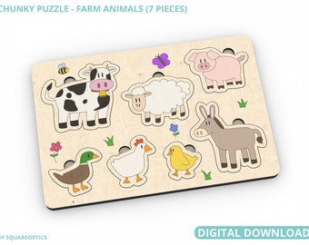 Chunky Puzzle Laser Cut File Farm Animals for Toddlers and Children multilayer SVG Digital Download for GlowForge, LightBurn, xTool, etc